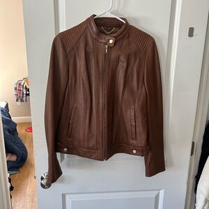 Cole Haan barely worn Carmel brown leather jacket size large!